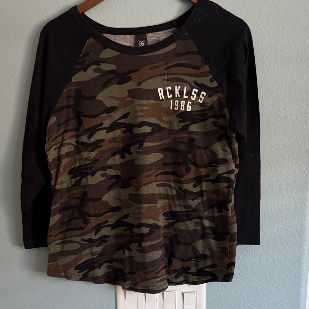 Young & Reckless Camouflage 3/4 Sleeve Tee with Black Trim